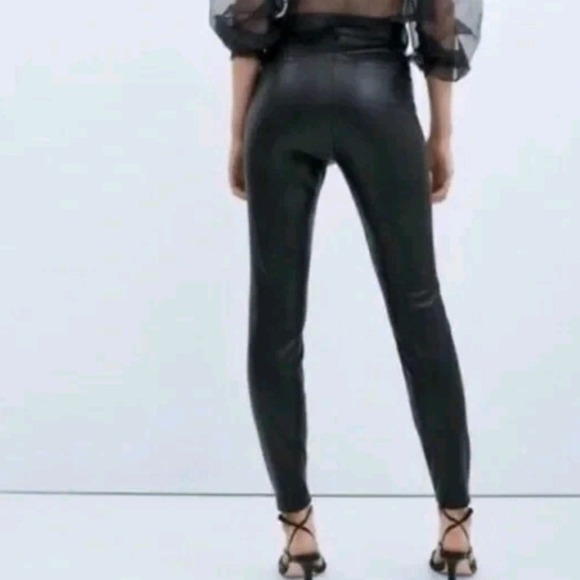ZARA TRF Hi-Rise Faux Leather Leggings Side Zip Skinny Pants NWT Sz xs - Picture 2 of 6